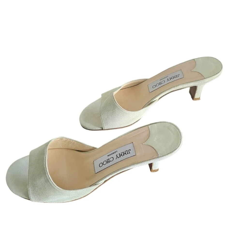 Jimmy Choo Suede Mint Low Heel Sandals - Picture 2 of 5